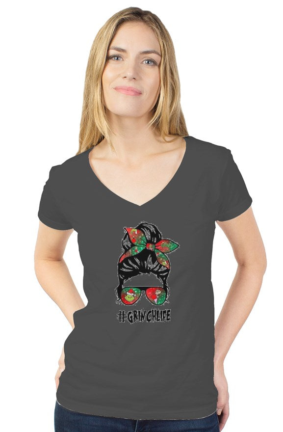 GRINCH LIFE Womens tultex v neck
