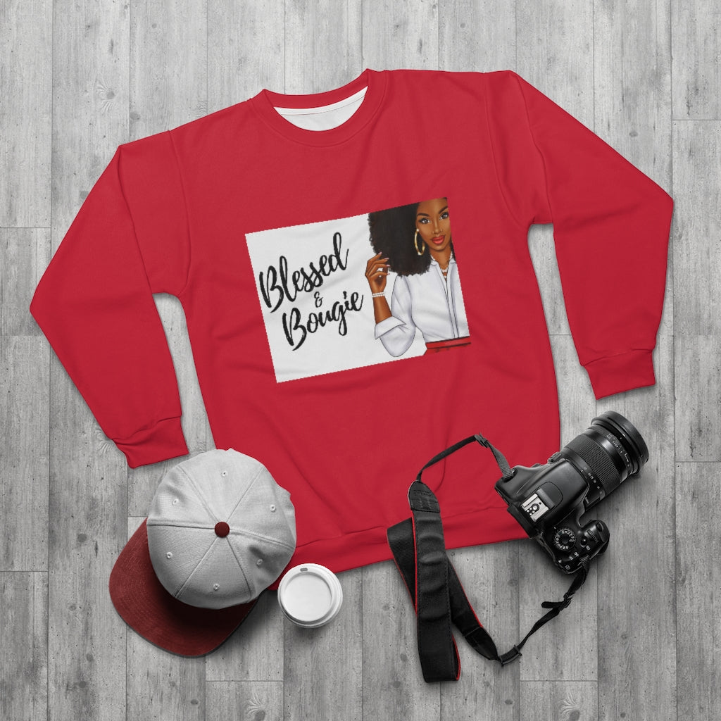 BLESSED & BOUGIE.. (RED) .. AOP Unisex Sweatshirt
