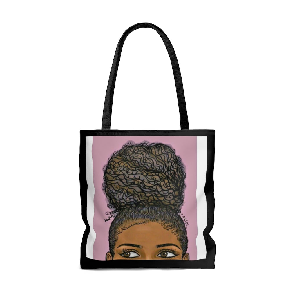 Ponytail and Eyes Black Print Tote Bag