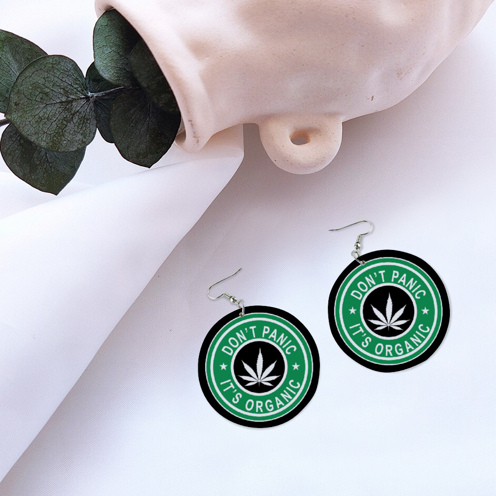 DON'T PANIC IT'S ORGANIC Geometric Round Wooden Dangle Earrings Ethnic Style