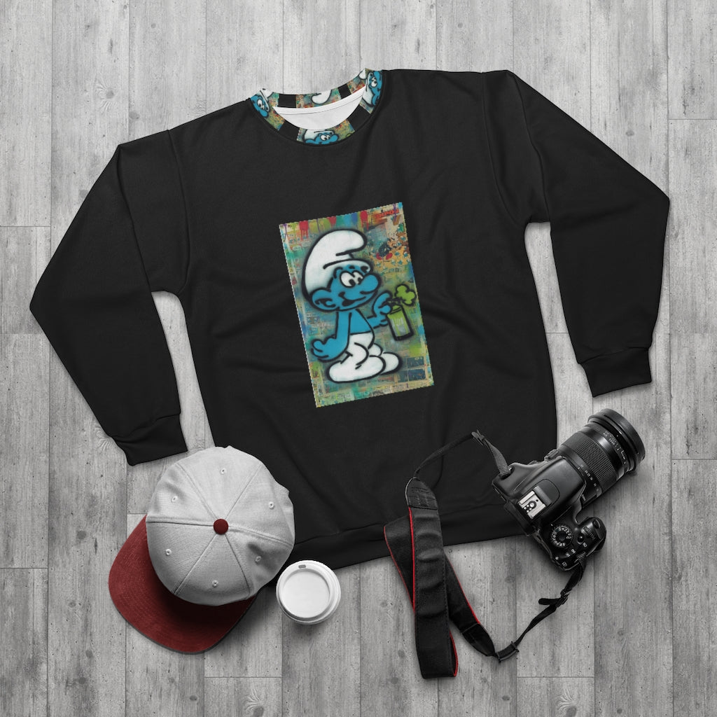 THROWBACK BLUE CARTOONS (BLACK) .. AOP Unisex Sweatshirt