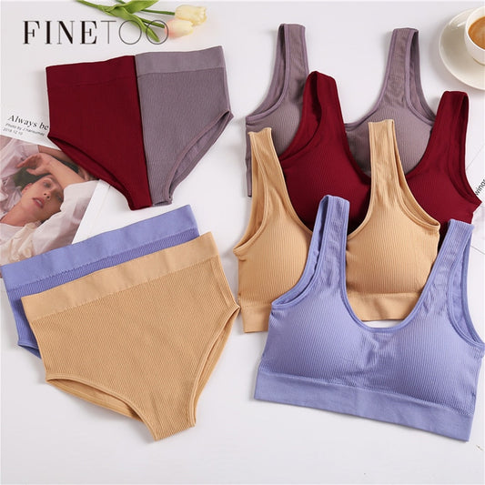 THCNJ FINETOO Seamless Tops Set High Waist Panties / Wireless Underwear Suit