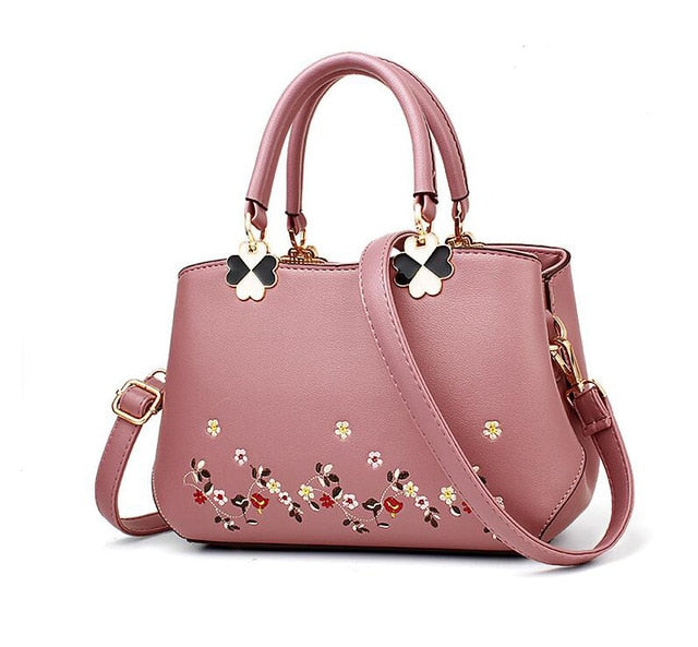 THCNJ Women Leather Handbag/Tote Bag Leather Shoulder Bag Embroidery Flower