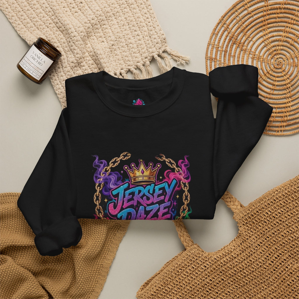 Jersey Daze Logo  Colorful Crown Graphic Crewneck Sweatshirt