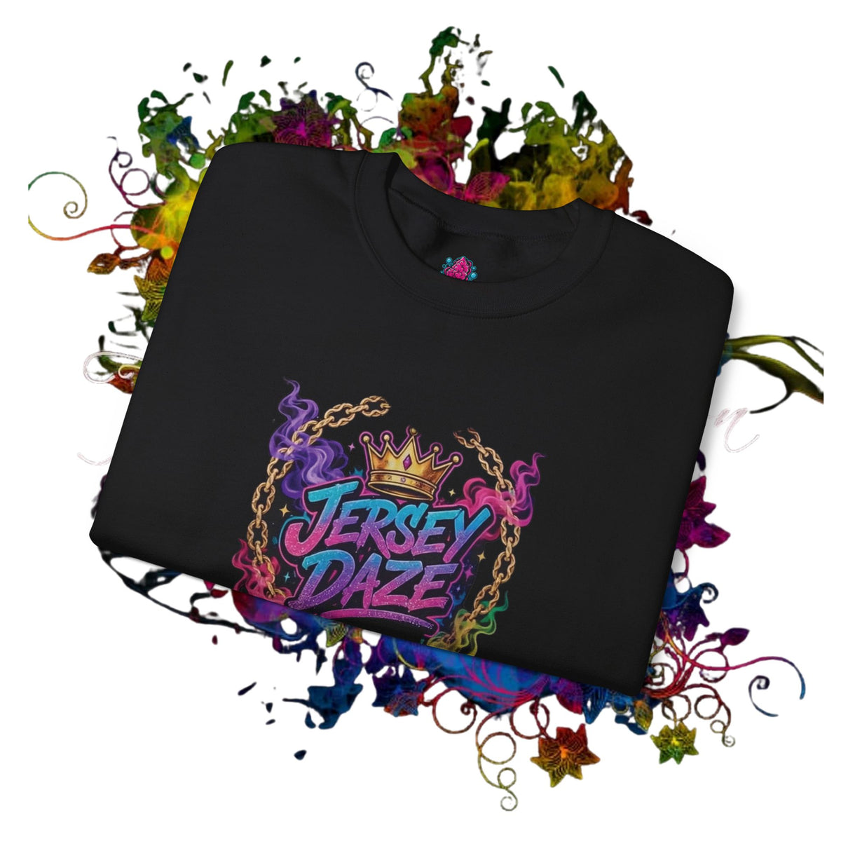 Jersey Daze Logo  Colorful Crown Graphic Crewneck Sweatshirt