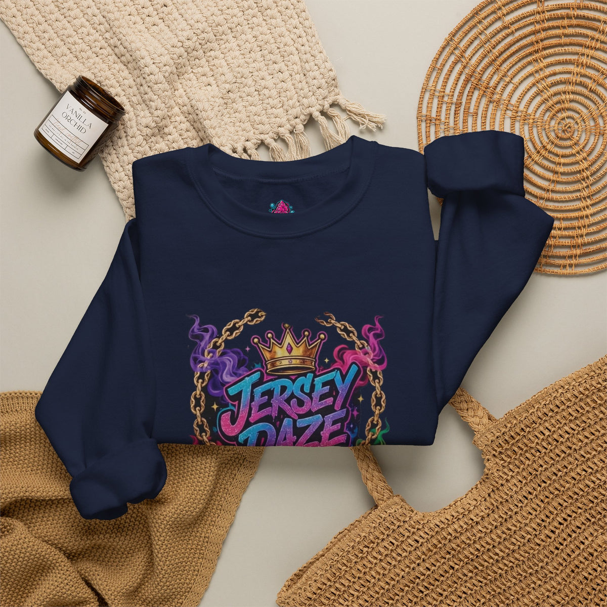 Jersey Daze Logo  Colorful Crown Graphic Crewneck Sweatshirt