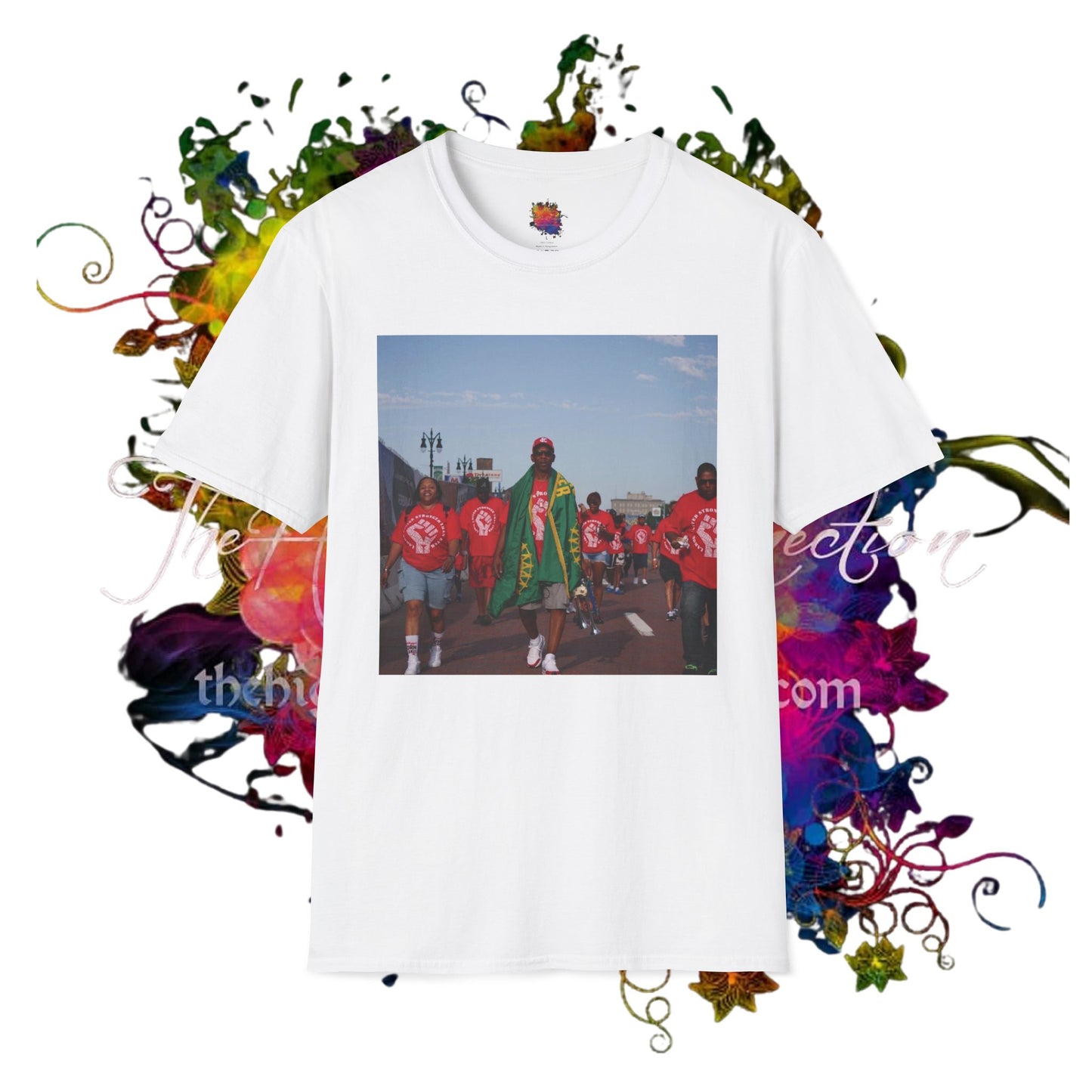 Marching Unisex Softstyle T-Shirt: Vibrant Community Spirit Tee