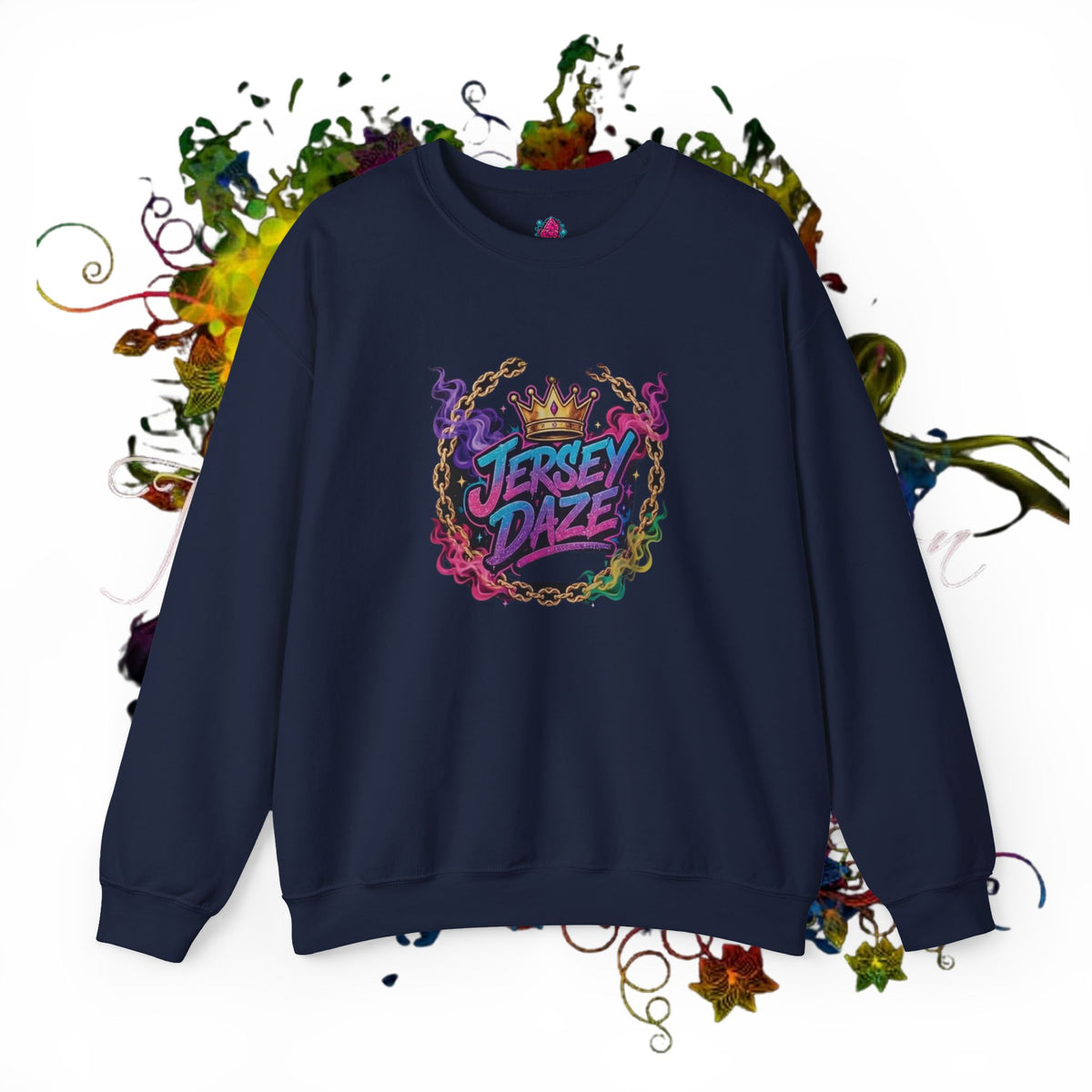 Jersey Daze Logo  Colorful Crown Graphic Crewneck Sweatshirt