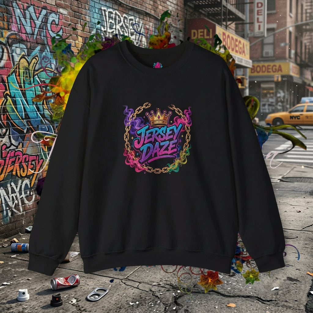 Jersey Daze Logo  Colorful Crown Graphic Crewneck Sweatshirt