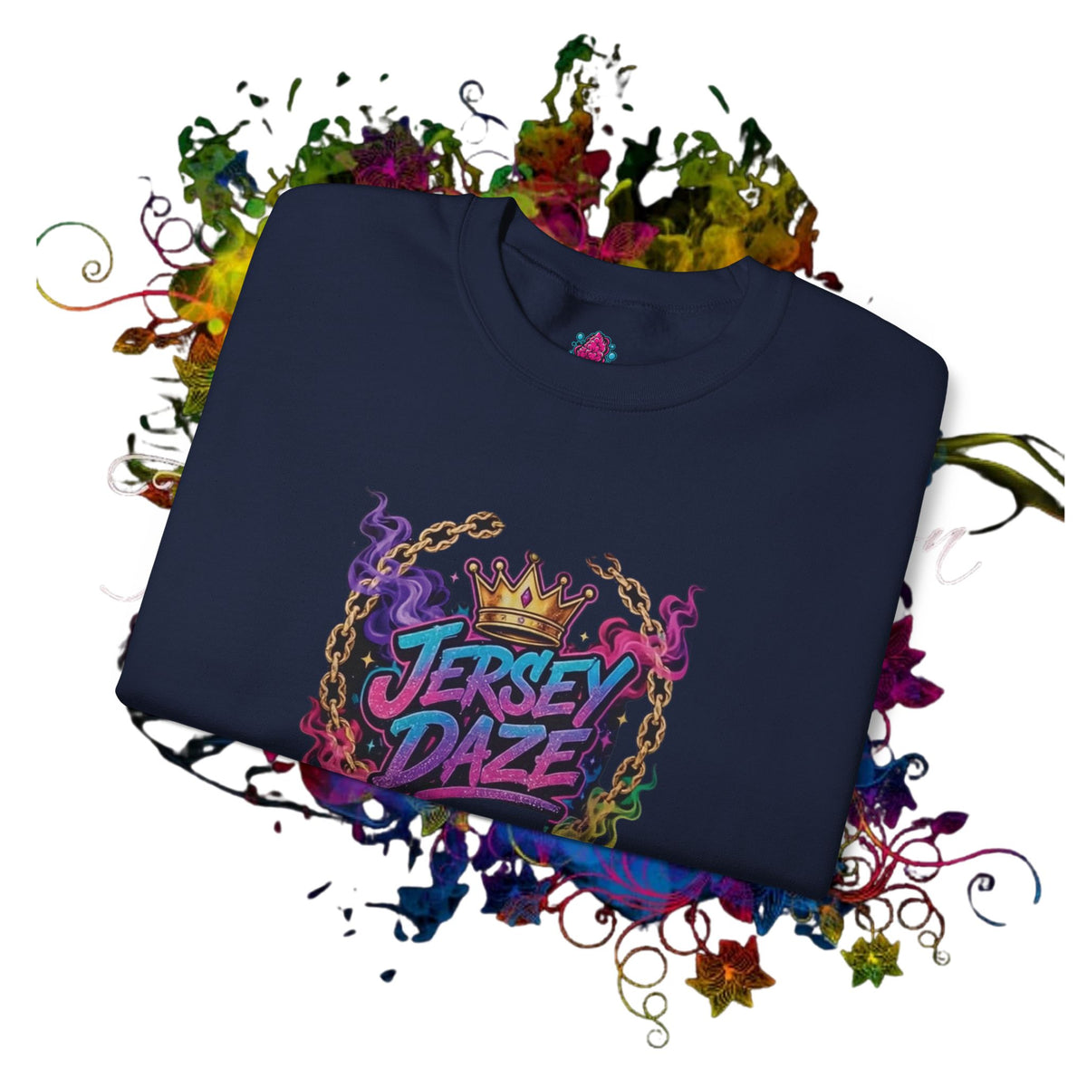 Jersey Daze Logo  Colorful Crown Graphic Crewneck Sweatshirt